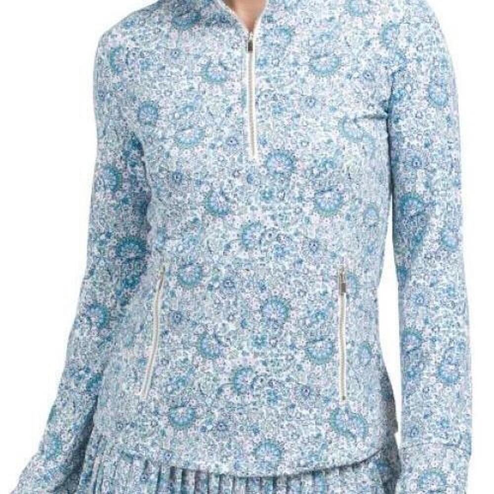 Laura Ashley athletic long sleeve top golf mock with zippers
